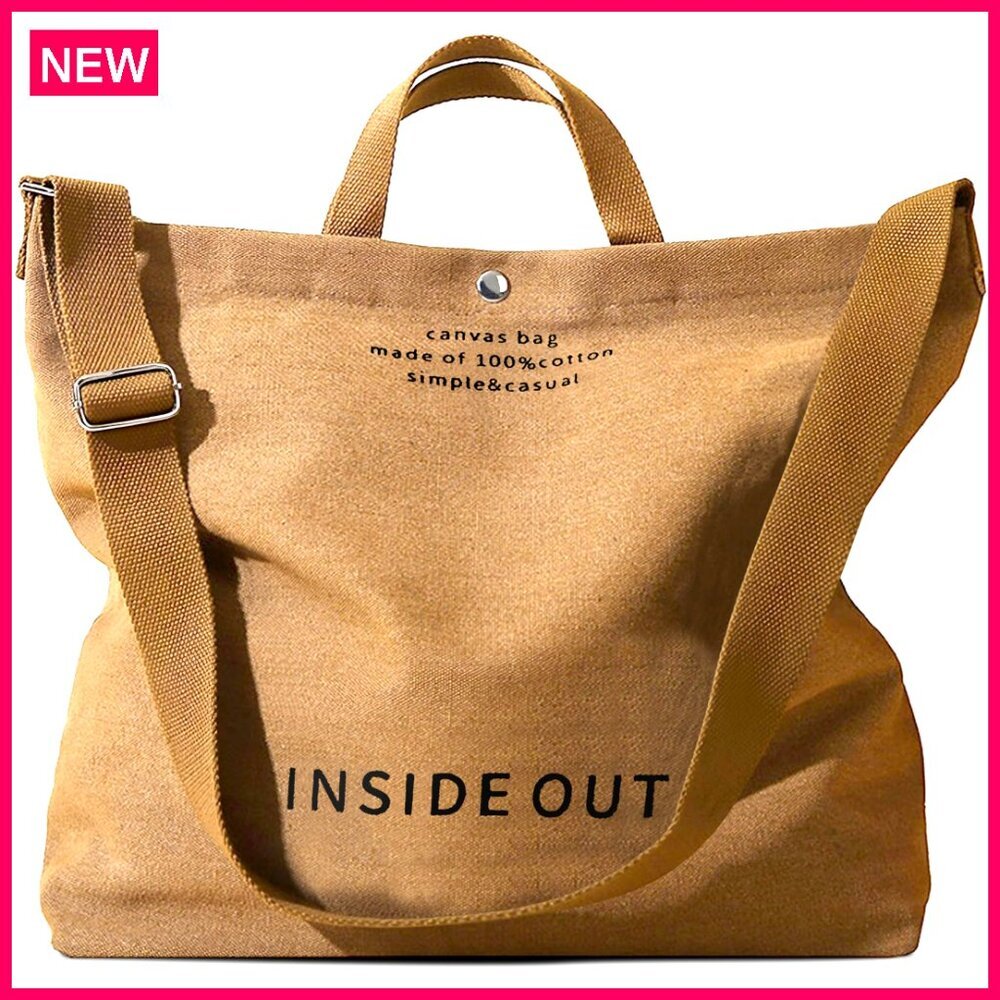 Large Canvas Tote Bag With Crossbody Strap, Adjustable Shoulder Bag
